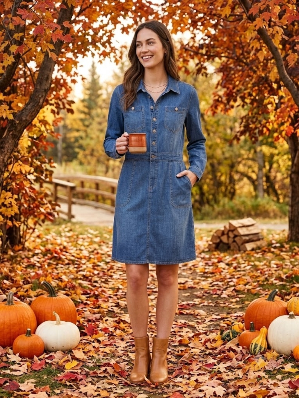 Denim Dress Utility Pocket Classic Wash Mini Shirt Dress Spica Style Boho Preppy - Picture 17 of 17
